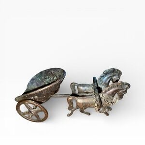 Vintage Horse Drawn Chariot Cast Iron Figurine